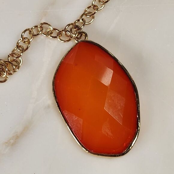 Orange & Gold Pendant Statement Necklace - Picture 4 of 5
